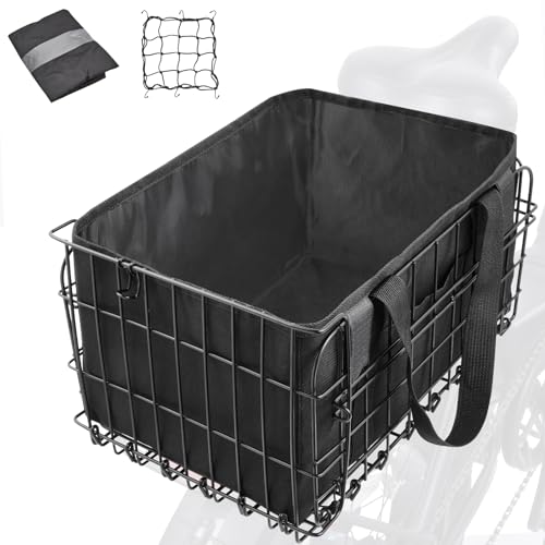 Zacro Bike Basket Front/Rear, Folding Bicycle Basket with Removable Liner Bag, Large Quick Release Design Metal Ebike Basket for Adult Women/Men Carrying Dogs, Pets, Fruit & Grocery