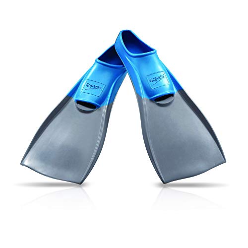 Speedo unisex Rubber Long Blade training swim fins, Blue/Grey, M - Men s Shoe size 7-8 Women Shoe 8.5-9.5 US