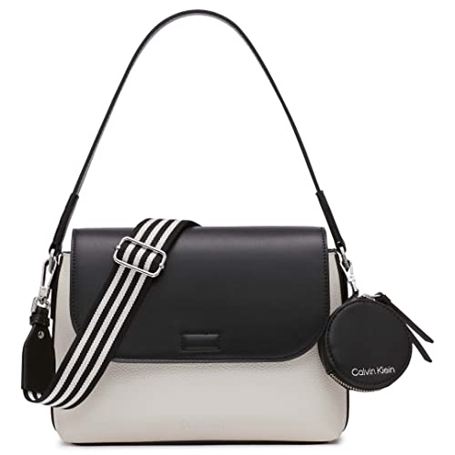 Calvin Klein Millie 2 in 1 Flap Shoulder Bag & Crossbody, Cherub White/Black