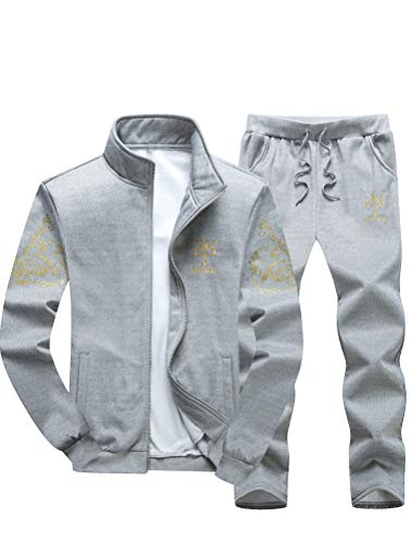 Lavnis Men's Casual Tracksuit Full Zip Running Jogging Athletic Sports Jacket And Pants Set Gray 2XL