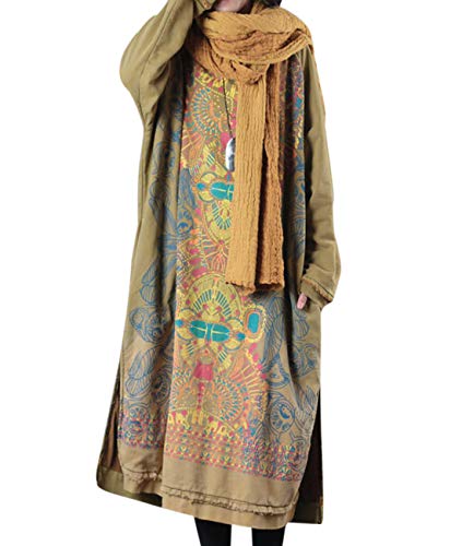 YESNO Women Long Loose Fit Sweatshirt Dress Ombre Ethnic Printed 4/5 Sleeve Side Slit with Pockets Tunic Pullover JCJ (One Size JGP Yellow)