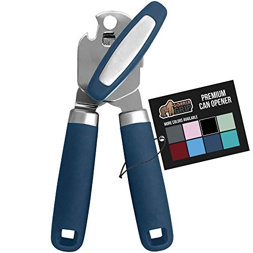 The Original Gorilla Grip Heavy Duty Stainless Steel Smooth Edge Manual Hand Held Can Opener With Soft Touch Handle, Rust Proof Oversized Handheld Easy Turn Knob, Large Lid Openers, Blue
