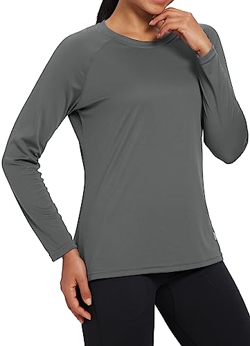 BALEAF Women's Rash Guard Long Sleeve UPF 50+ Sun Shirts Lightweight Quick Dry Fishing Tops UV Protection Rashguard Swimsuit Swimwear Charcoal Gray Size M