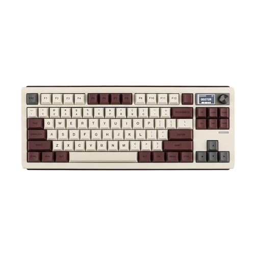 EPOMAKER Shadow-S VIA Wireless Gaming Keyboard, Gasket Mechanical Keyboard, with 1.14 inch Programmable Smart Screen, Bluetooth/2.4Ghz/USB-C Wired Creamy Keyboard (White Brown, Sea Salt Silent Switch)