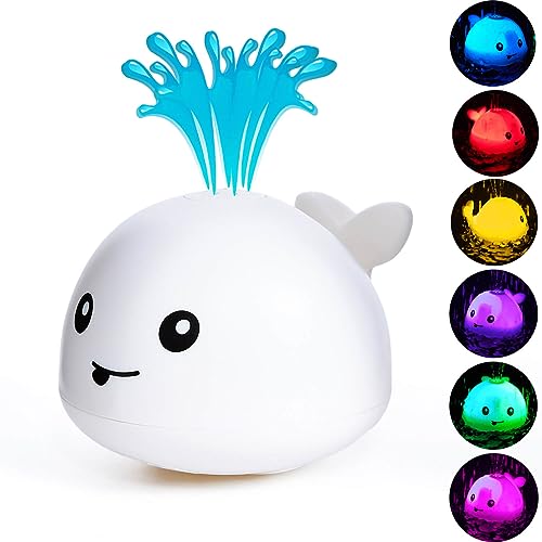 Baby Bath Toys, Water Spraying Whale Squirt Toy, Light Up Bath Toys, Induction Water Spraying, Bathtub Shower Pool Bathroom Toy for Kids Toddlers 1-3 Infant Water Toys