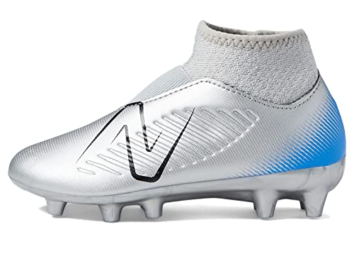 New Balance Boy's Tekela V4 Magique Fg Soccer Shoe, Silver/Bright Lapis/Black, 5 Big Kid