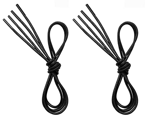 VSUDO Waxed Round 32' Black Dress Shoe Laces for Mens Dress Shoes, 1/8' Thin Formal Business Oxford Black Dress Shoe Strings for Dress Shoes, Black Shoelaces for Dress Shoes (2 Pairs-Black-080CM)