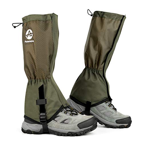 Pasanava Leg Gaiters Waterproof and Adjustable Snow Boot Gaiters One Size for Hiking,Walking,Hunting,Backpacking and Outdoor Climbing for Men and Women (Green)