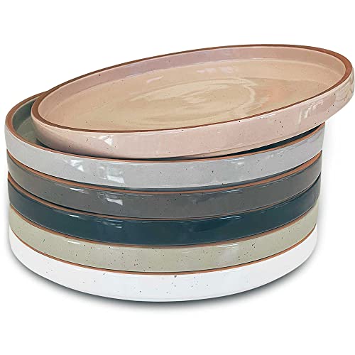 Mora Ceramic Flat Plates Set of 6-8 in - The Dessert, Salad, Appetizer, Small Lunch, etc. Microwave, Oven, and Dishwasher Safe, Scratch Resistant. Kitchen Porcelain Dish - Assorted Neutrals