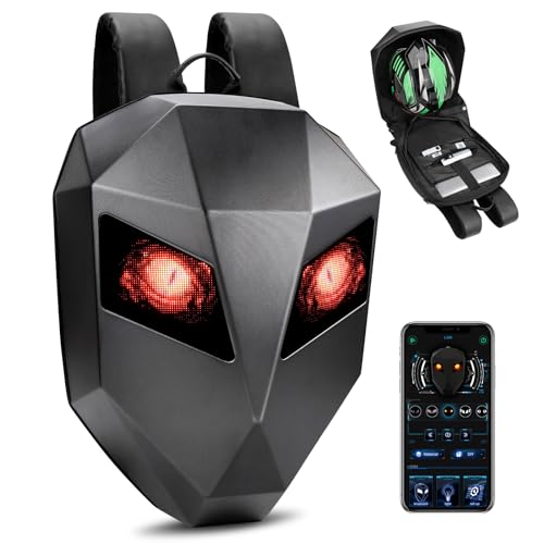 JCPYIUL LED Backpack Motorcycle Backpack for Men LED Knight Backpack Cool Hard Shell Large Capacity Waterproof Helmet Bag Laptop Backpack with LED Eyes Christmas Gift