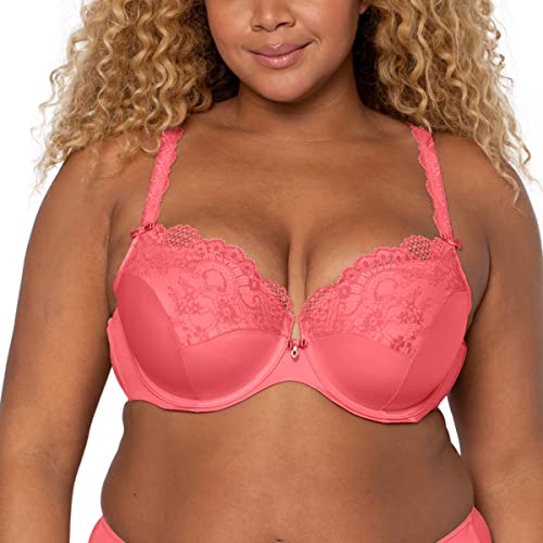 Curvy Couture Women's Tulip Sexy Lace Plus Size Push Up Bra, Sun Kissed Coral, 36DDD