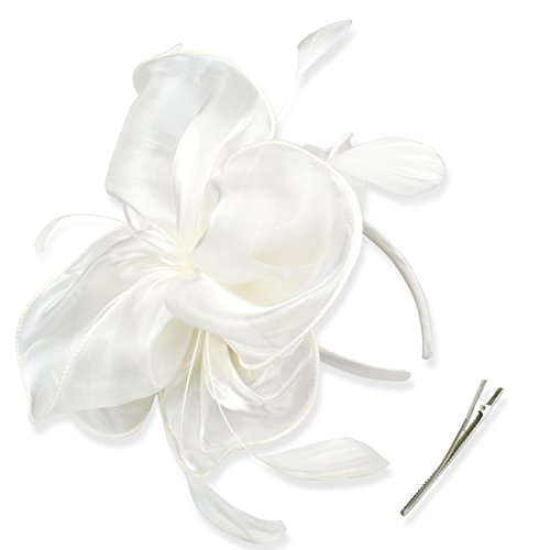 DRESHOW Fascinators Hat Tea Party Headwear Ribbons Feathers on a Headband and a Clip for Girls and Women
