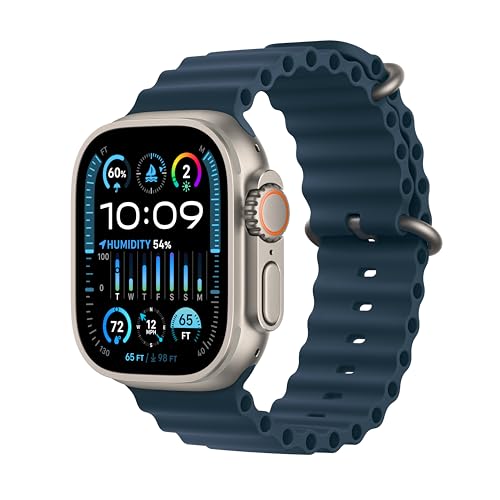 Apple Watch Ultra 2 [GPS + Cellular 49mm] Smartwatch with Rugged Titanium Case & Blue Ocean Band One Size. Fitness Tracker, Precision GPS, Action Button, Extra-Long Battery Life, Bright Retina Display