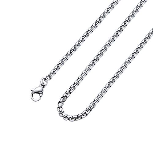 Monily 2-7mm 16-36In Square Rolo Stainless Steel Chain Necklace Round Box Necklace Men Women Jewellery