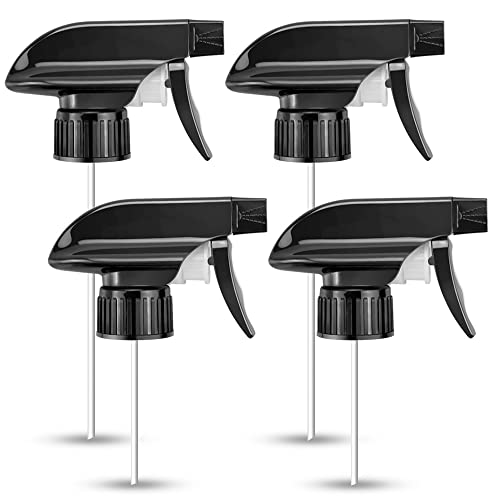 4 Pack Black Trigger Sprayers Replacement Spray Nozzles with Mist Stream Sprayer for 8oz/16oz Glass Spray Bottles for Home, Kitchen, Garden and Office