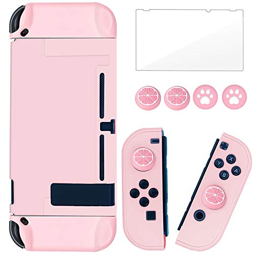BRHE Protector Case for Nintendo Switch Cover Case with Glass Screen Protector, Anti-Scratch Shock-Absorption Grip Cover-Pink