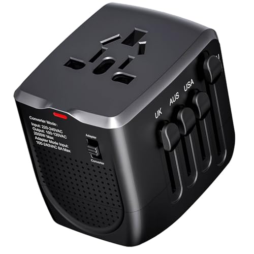 International Travel Adapter Voltage Converter Steps Down 220V to 110V for Cell Phones, Laptops, and Curling Irons, US to UK, Europe, Australia, and More Than 200 Countries