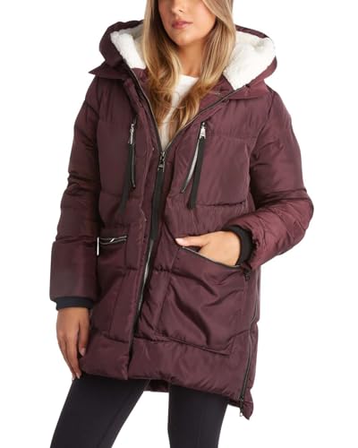 Steve Madden womens Puffer Parka Down Alternative Coat, Merlot Two, Small US