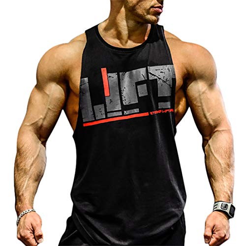 YeeHoo Lift Men's Bodybuilding Gym Tank Tops Workout Stringer Sleeveless Shirts Vest Cotton Black