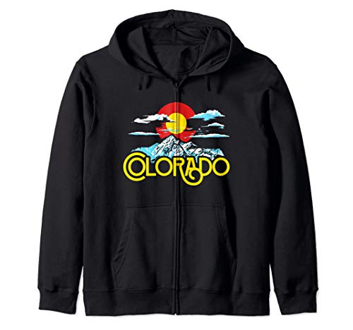 Vintage Colorado Flag Eighties Hipster Typography Mountains Zip Hoodie