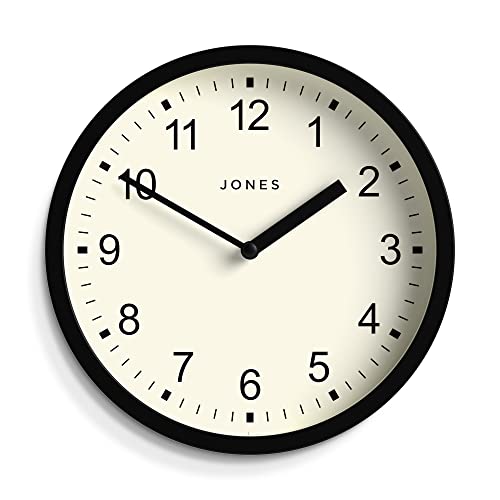 JONES CLOCKS The Spin - Small Clock - Round Wall Clock - Kitchen Clock - Living Room Clock - Office Clock - Decorative Home Accessories - Modern Wall Clock - Modern Wall Clock (Black)