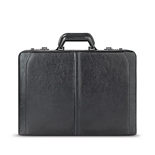 Solo Broadway Premium Leather Attaché Briefcase With Combination Locks, Black