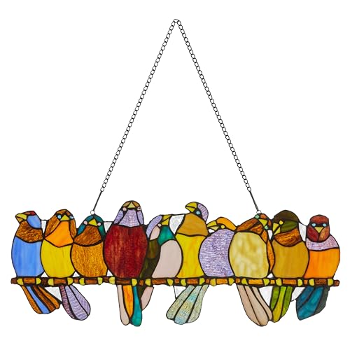 River of Goods Birds on a Wire - Stained Glass Window Hanging - 24.25” L x 9.5' H - Window Suncatcher - Bold Home Decor