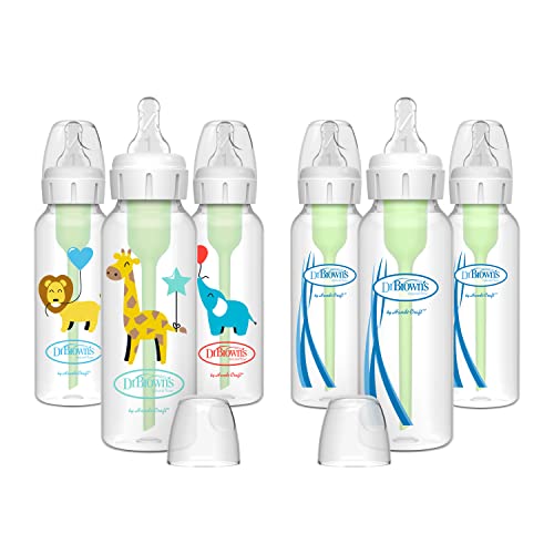 Dr. Brown’s Natural Flow Anti-Colic Options+ Narrow Baby Bottles 8 oz/250 mL, with Level 1 Slow Flow Nipple, 6 Pack, 0m+ Balloon Animals Gift Set