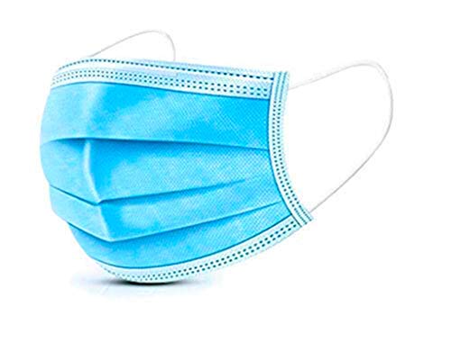 Lake Industries 3 Ply Disposable Mask | 50 pc package | White Elastic Earloop Straps | Blue PPE Facial Protective Shields | Breathable & Lightweight | Filters Dust & Pollutants | Covers Nose & Mouth
