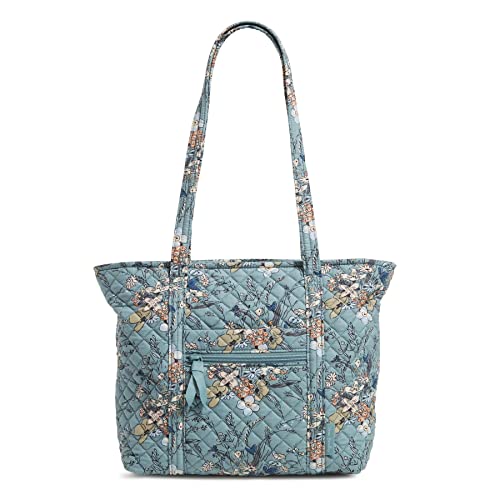 Vera Bradley Women's Cotton Small Vera Tote Bag, Sunlit Garden Sage - Recycled Cotton, One Size