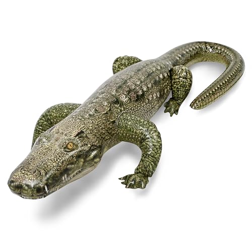 Jet Creations 49” Long Inflatable Alligator Toy, Green with Armor Imprint, Realistic Africa Animal Design, Pool, Garden Decor, Photo Prop, Wildlife Safari Theme Decoration, Bird Deterrent, 1 pc
