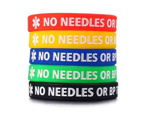 XUANPAI 5 Pack Rubber Silicone Sport Medical Emergency Alert ID Bracelets Wristband for Men Women Kids (NO Needles OR BP This ARM)