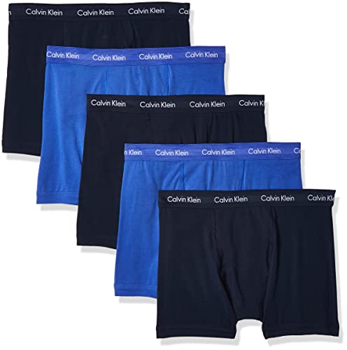 Calvin Klein Men's Cotton Stretch 5-Pack Boxer Brief, 3 Blue Shadow, 2 Cobalt, M