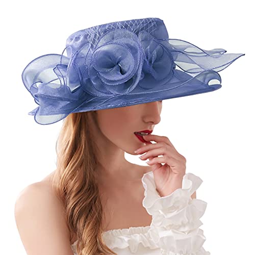 Upf50+ Beach Hat for Womens Summer Wedding Party Hat British Fascinator Bridal Tea Party Hat Organza British Beach Cap Ladies Flower Hat Unisex Adjustable Beach Sun Cap
