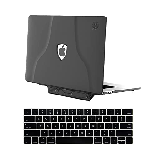 Se7enline Compatible with MacBook Pro Case A1707/A1990 2016-2018 for Mac Pro 15'' with Touch Bar Matte Laptop Hard Shell Cover with Adujustable Stand (Also as Handle) & Keyboard Cover,Black