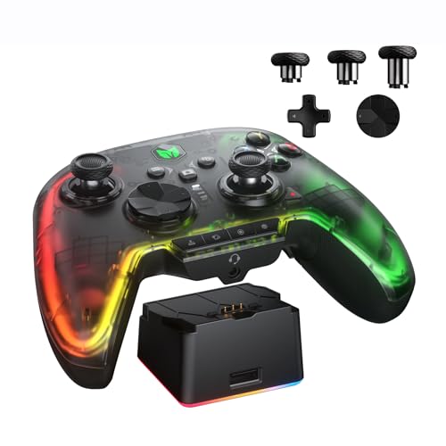 PC Controller, BIGBIG WON Wireless Controller Motion Control, Hall Trigger, ALPS Joystick, 3.5mm Audio, Gaming Controller for PC Windows/Android/iOS/Switch Pro Controller (Rainbow 2 Pro&Charging Dock)
