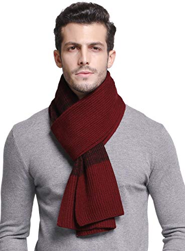 RIONA Men's Winter Cashmere Feel Australian Merino Wool Soft Warm Knitted Scarf (Burgundy)