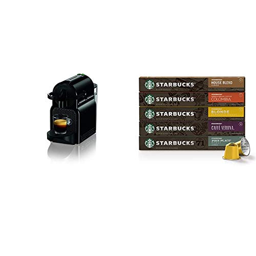 Nespresso Inissia Espresso Machine by De'Longhi, Black & Starbucks by Nespresso(50-count single serve capsules, compatible Nespresso Original Line System)