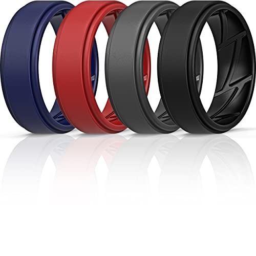 ThunderFit Silicone Wedding Ring for Men (Black, Dark Grey, Navy Blue, Dark Red, 9.5-10 (19.8mm))