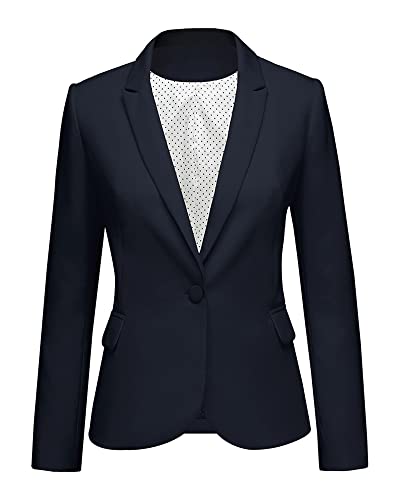 LookbookStore Casual Navy Blue Notched Lapel Work Blazers for Women Office Jacket Suit Women's Trendy Blazers Suit Jackets 2023 Business Casual Outfits Women Size Large Women Blazer Size 12 Size 14
