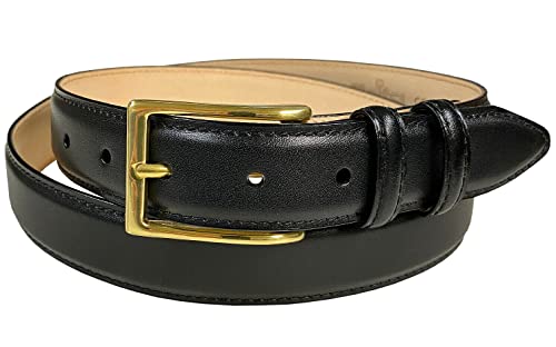 Adam Gold Men's Genuine Italian Calfskin Leather Dress Belt 1-1/8'(30mm) Wide Polished Buckle (Smooth Black, 38)