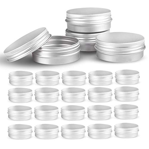 Round Silver Aluminum Metal Tin Storage Jar Containers with Secure Screw Top Lids for Cosmetic, Lip Balm,Salves, Candles,Skin Care and tea, 24pcs