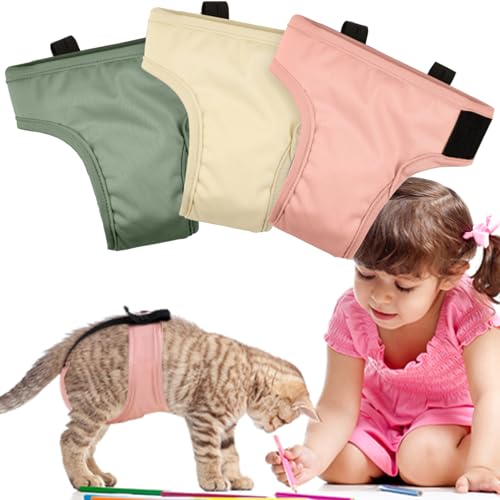 Pedobi Cat Diapers 3 Pack with Good Absorbency Cat Diapers for Female Cats Small& Male Cat Easy to Put on Adorable Diapers for Cats Secure Fit S