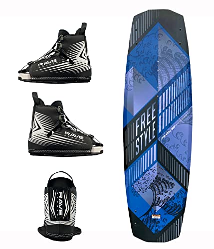 RAVE Sports Freestyle Blue Wakeboard and Bindings Package Freestyle Wakeboard with Striker Boots Blue/Black