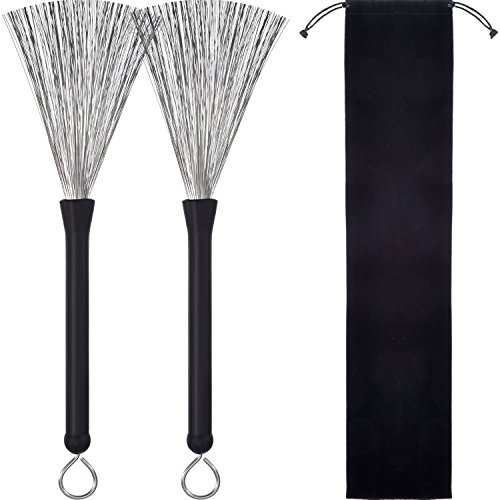 Pangda 1 Pair Drum Brushes Retractable Wire Brushes Drums Drum Sticks Brush with Comfortable Rubber Handles
