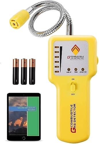 Gas Leak Detector & Natural Gas Detector: Portable Gas Sniffer to Locate Leaks of Multiple Combustible Gases Like Propane, Methane, LPG, LNG, Fuel, Sewer Gas with 12' Flexible Sensor Neck