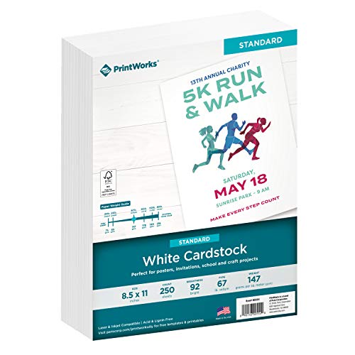 Printworks White Cardstock, 67 lb, 92 Bright, FSC Certified, Perfect for School and Craft Projects, 8.5 x 11 Inch, 250 Sheets (00554),White, 250 Sheets