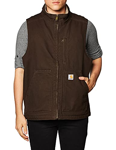Carhartt mens Sherpa Lined Mock-neck Vest (Big & Tall) Work Utility Outerwear, Dark Brown, Large Tall US