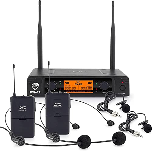 Nady DW-22 Dual Digital Wireless Lapel & Headset Microphone System – Ultra-Low Latency with QPSK Modulation - XLR and ¼” outputs – UHF Range - Fixed Frequency