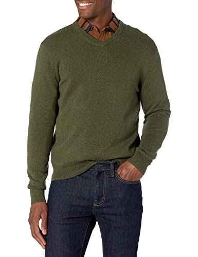 Amazon Essentials Men's V-Neck Sweater (Available in Big & Tall), Olive Heather, X-Small